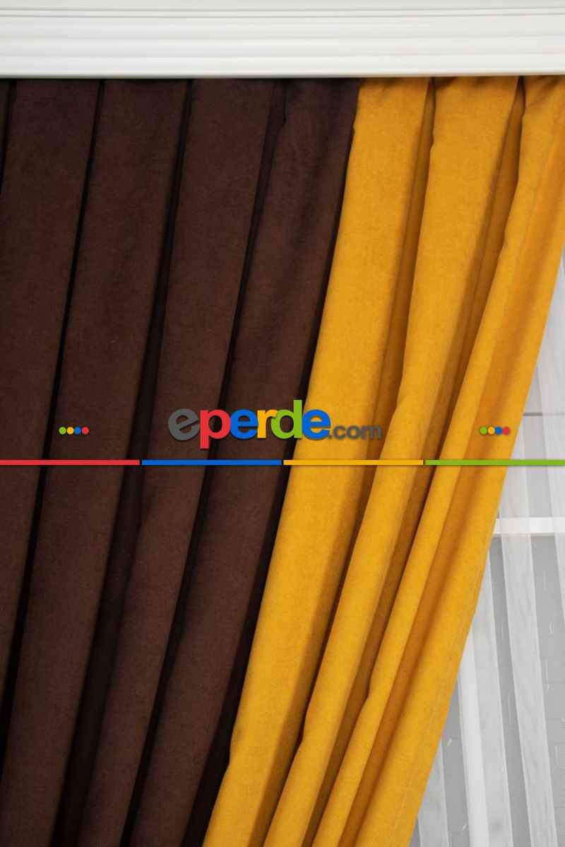 Yatak Odası - Koyu Kahverengi - Hardal Kombinli Fon Perde