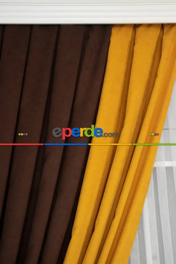 Yatak Odası - Koyu Kahverengi - Hardal Kombinli Fon Perde