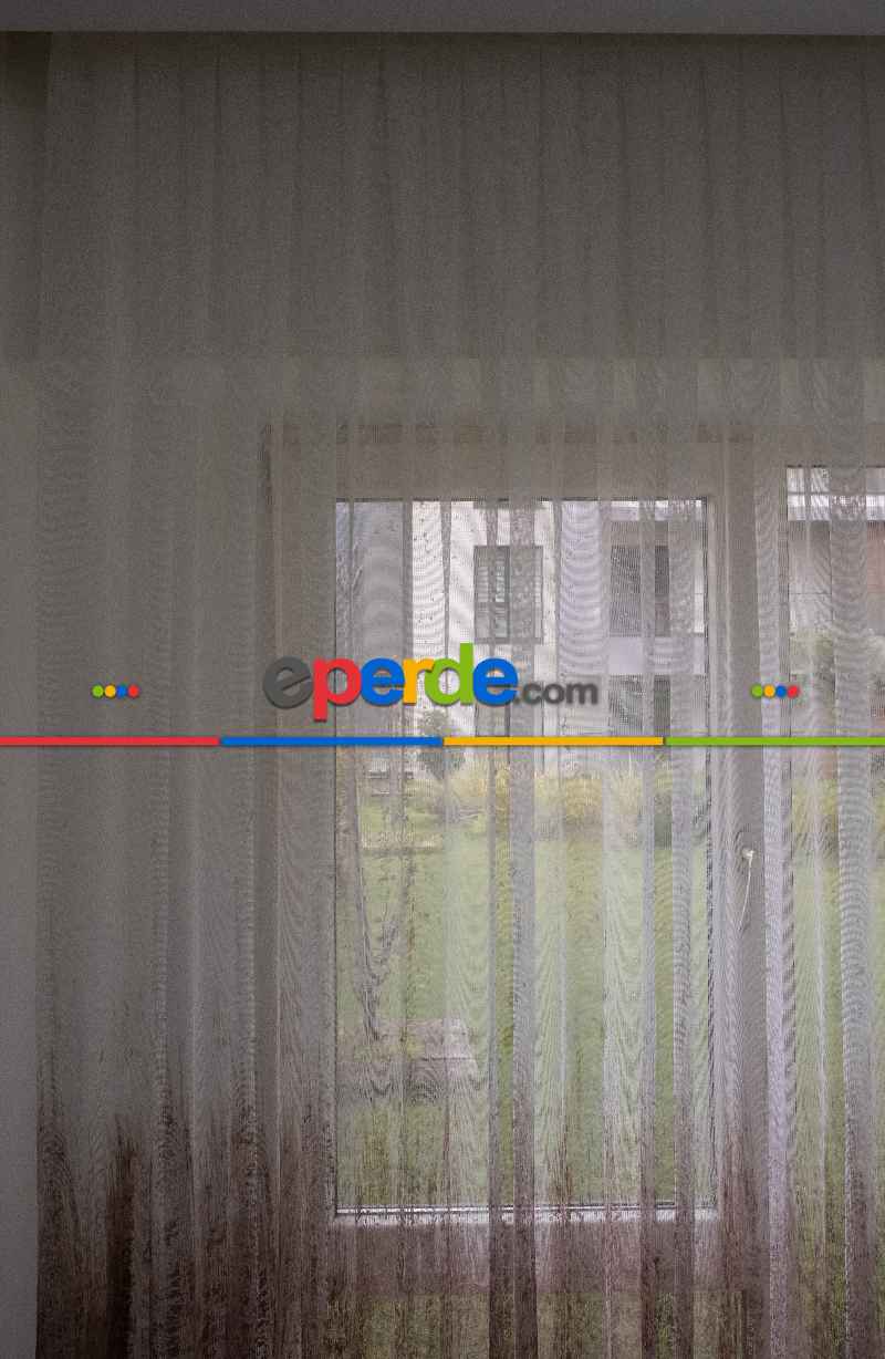 Yatak Odası - Modern Pembe Ve Kahverengi Desenli Degrade Geçişli Örme Tül Perde Yüksek Kalite