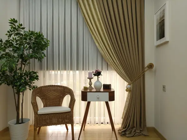 Sarı Kahve Renk Kombinli Desenli Fon Perde- Sarı-kahve