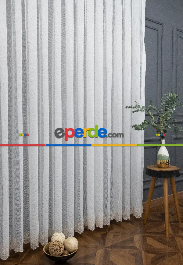 Salon Tül Perde - Şehrazat Fransız Danteli Etek Ucu Gold Nakışlı Örme Tül