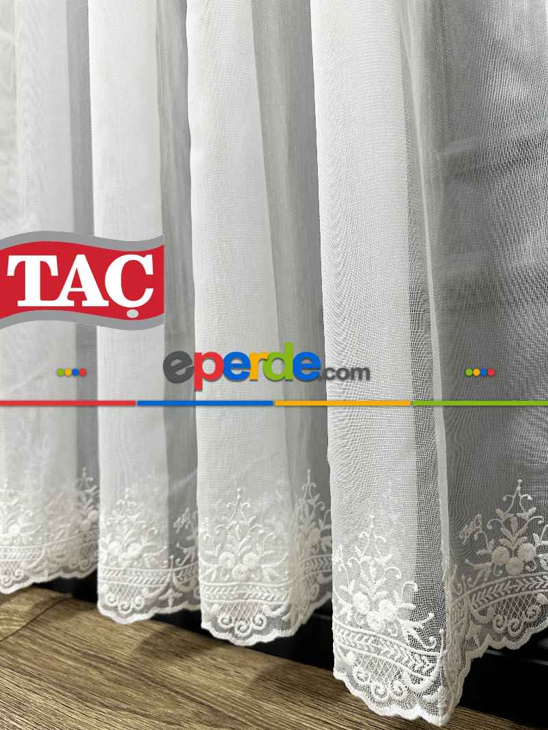 Taç Etek Topçuklu Ütü İstemez Alt İşlemeli Model Tül Perde