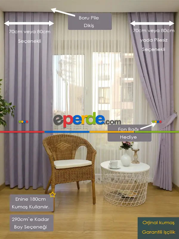 Lila Düz Fon Perde- Lila