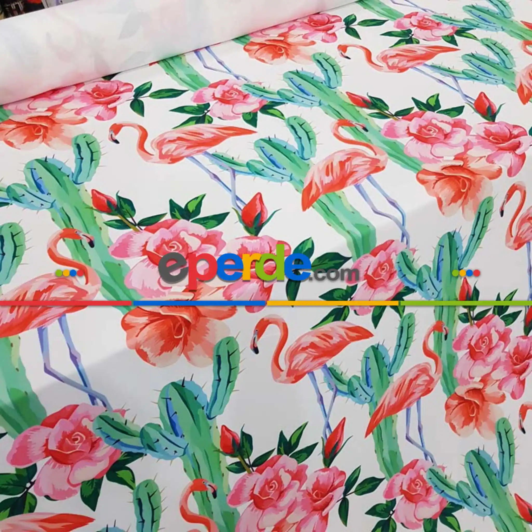 Tropikal Desenli Fon Perde Evm321 -t - Kumaşı Kalındır Duck Bezi Değildir.- Yeşil-Beyaz-Pembe-Çok Renkli