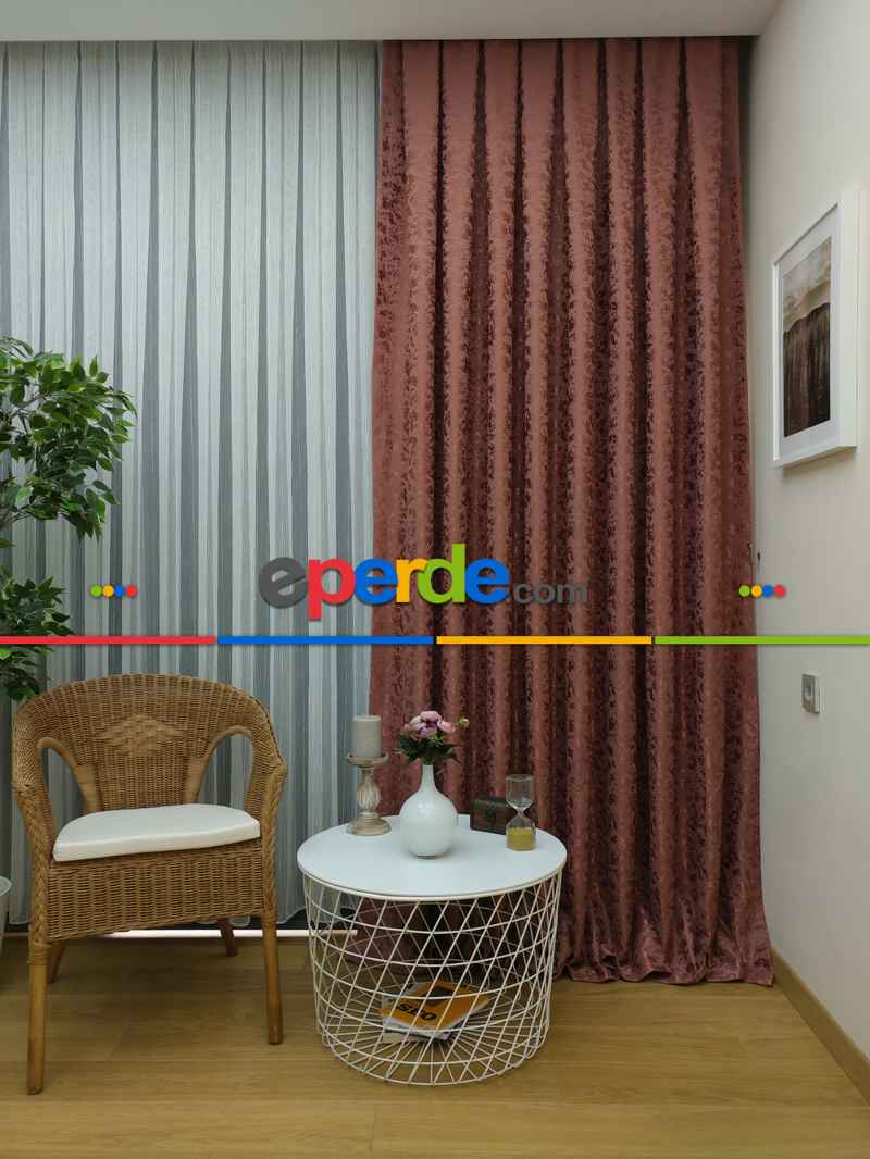 Kremit Rengi Duz Jakar Fon Perde (150)- Gül Kurusu