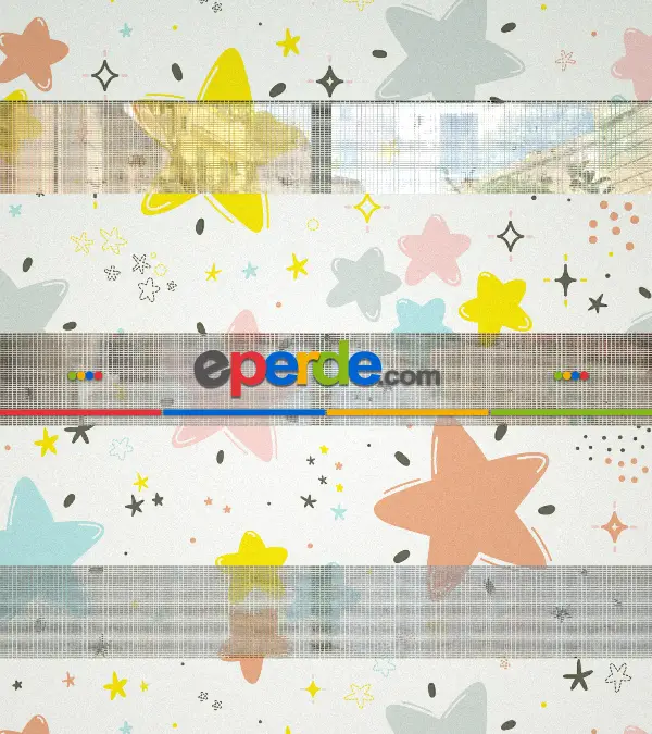 Yıldız Desenli Baskılı Zebra Perde- Çok Renkli