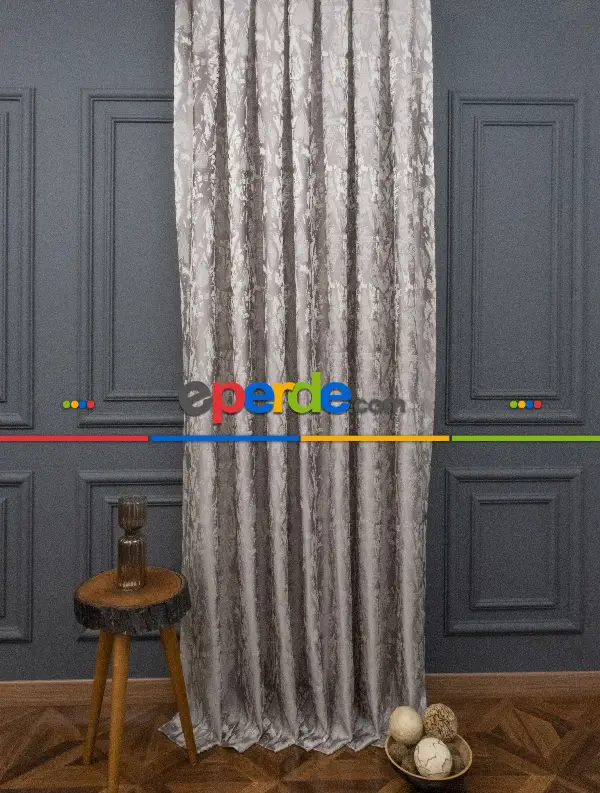 Yatak Odası Fon Jakar Dokuma Fon Perde Zemin Gri (desen Krem) Renk