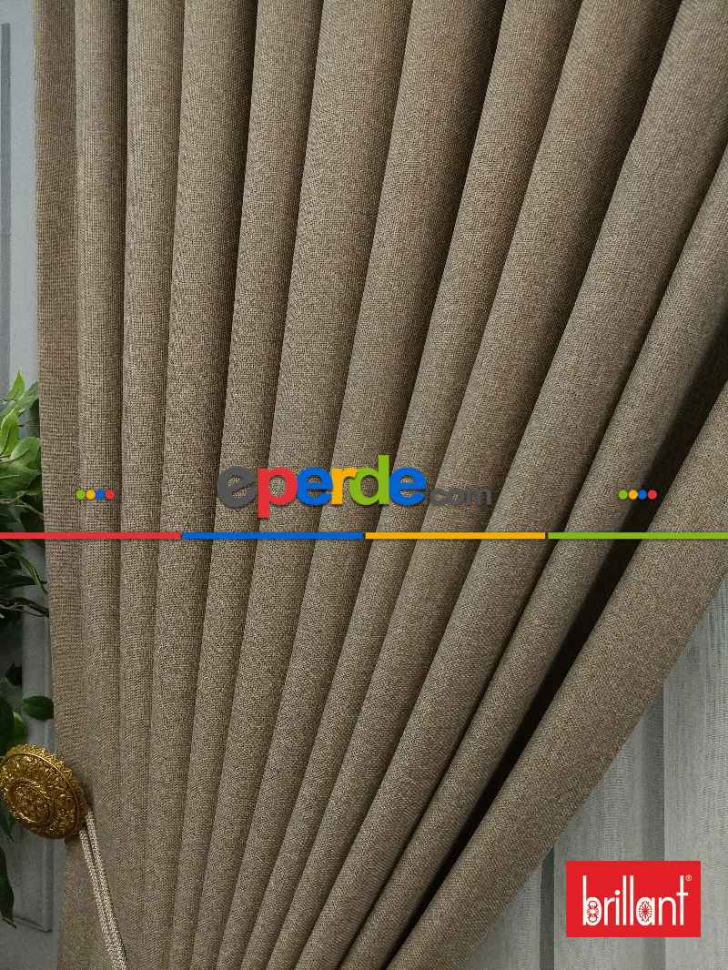 Brillant Keten Açık Camel Neskafe Renk Düz Fon Perde - Açık Camel