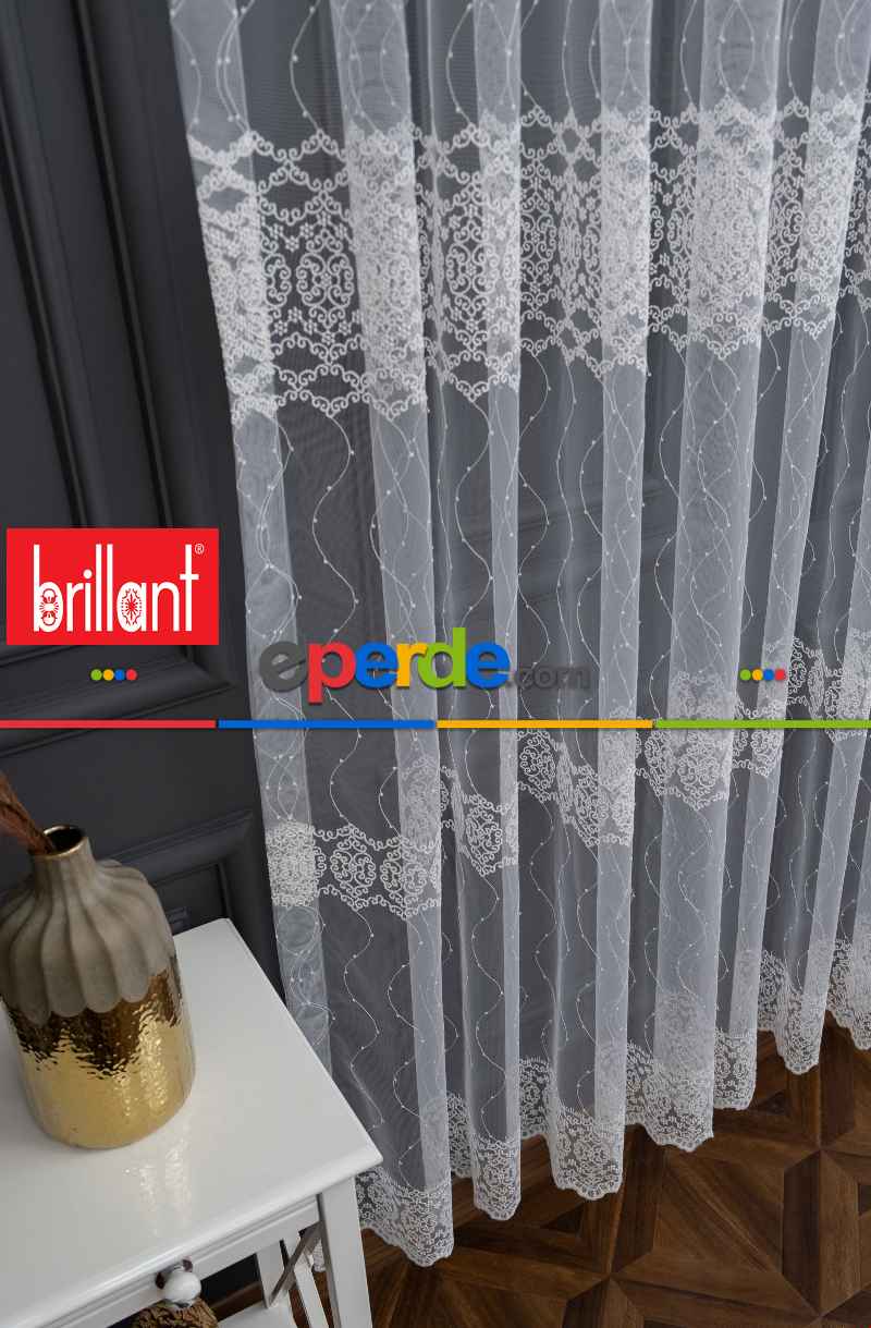 Brillant Tül Perde - Ela Brode İşlemeli Tül Perde - Damask Desenli Tül - Avangart Tül - Ottoman Tül