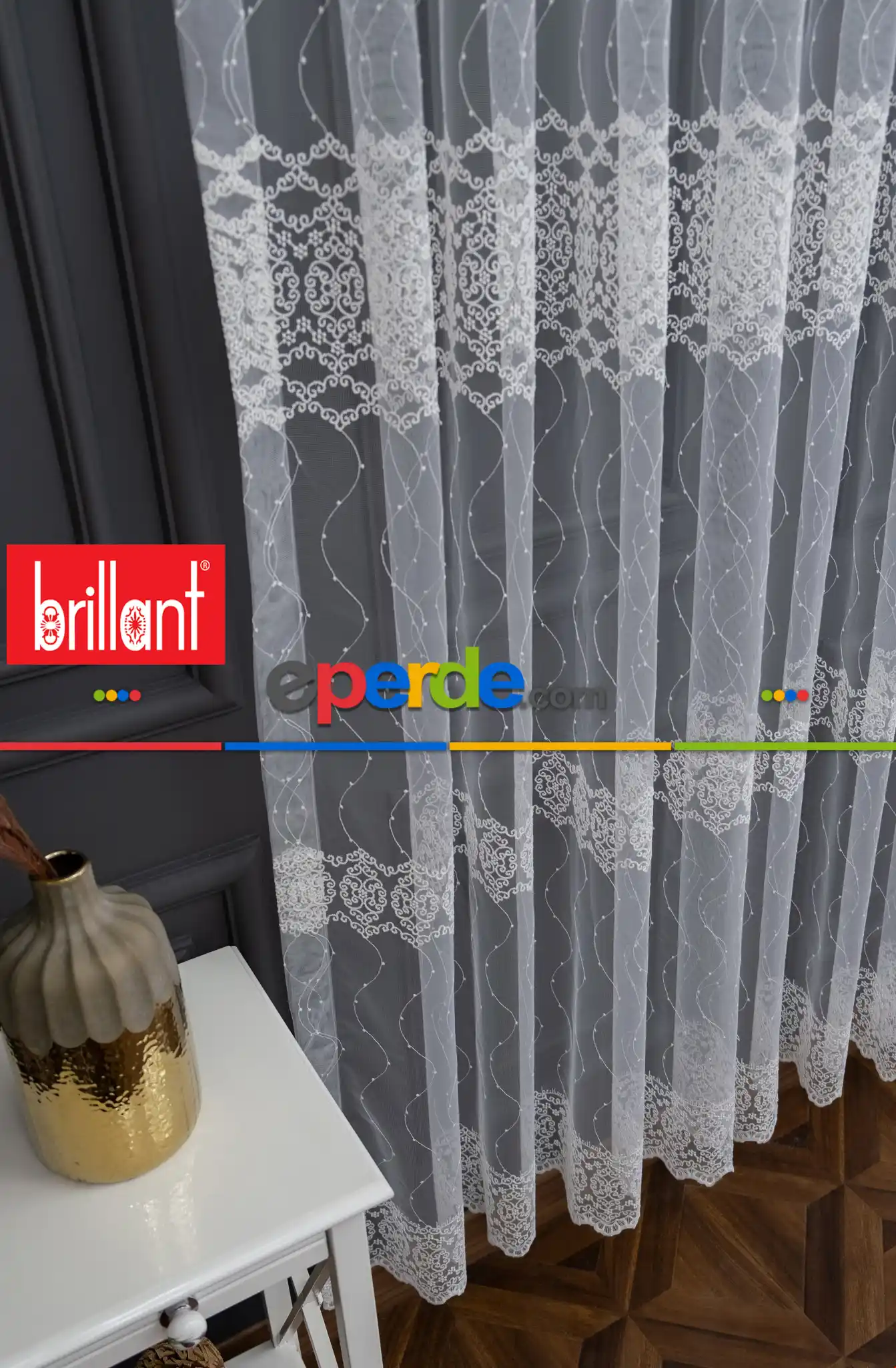 Brillant Tül Perde - Ela Brode İşlemeli Tül Perde - Damask Desenli Tül - Avangart Tül - Ottoman Tül