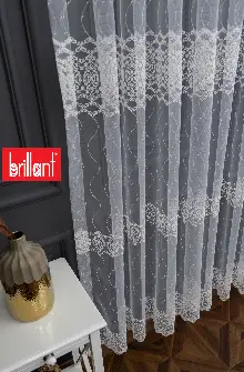 Brillant Tül Perde - Ela Brode İşlemeli Tül Perde - Damask Desenli Tül - Avangart Tül - Ottoman Tül