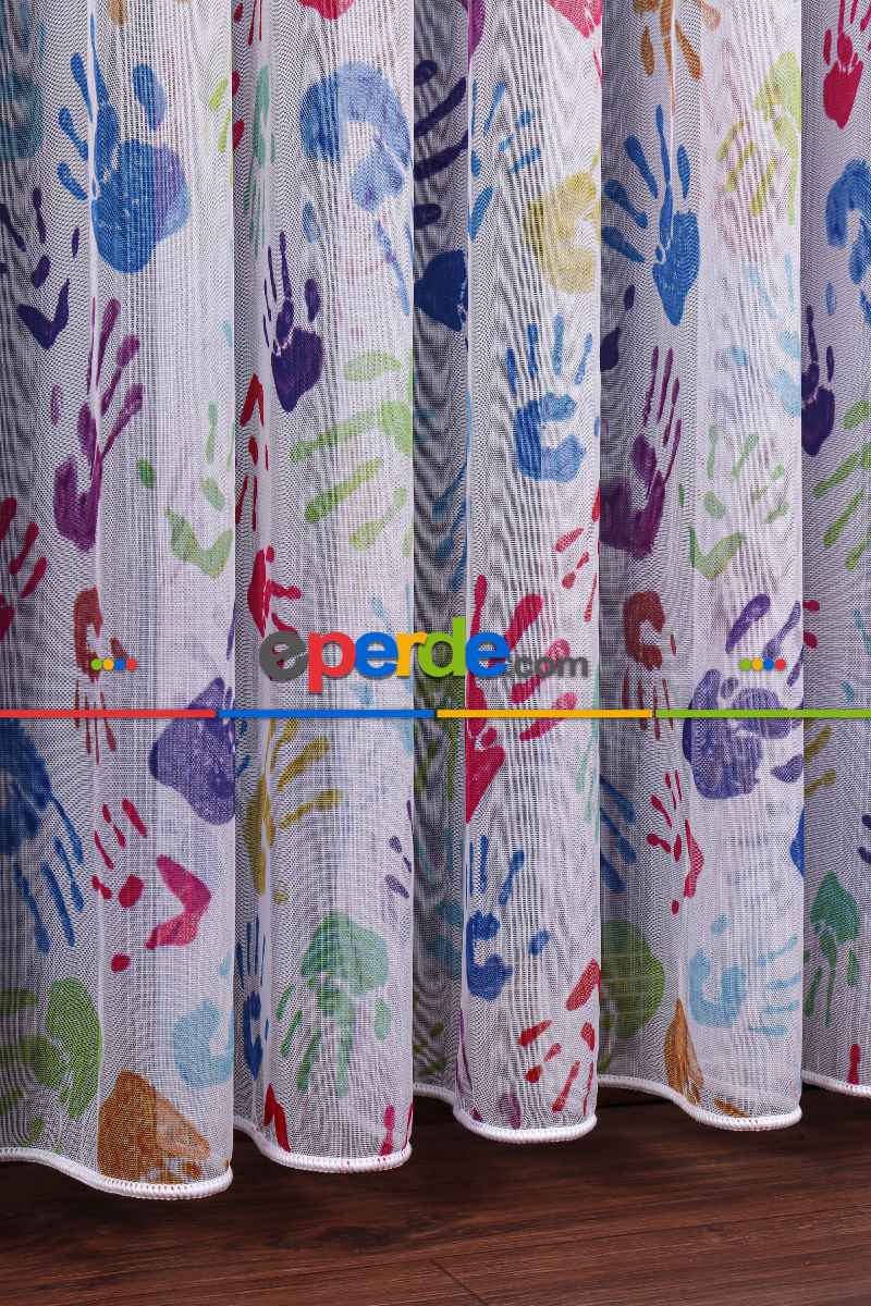 Eller Desenli Baskılı Tül Perde