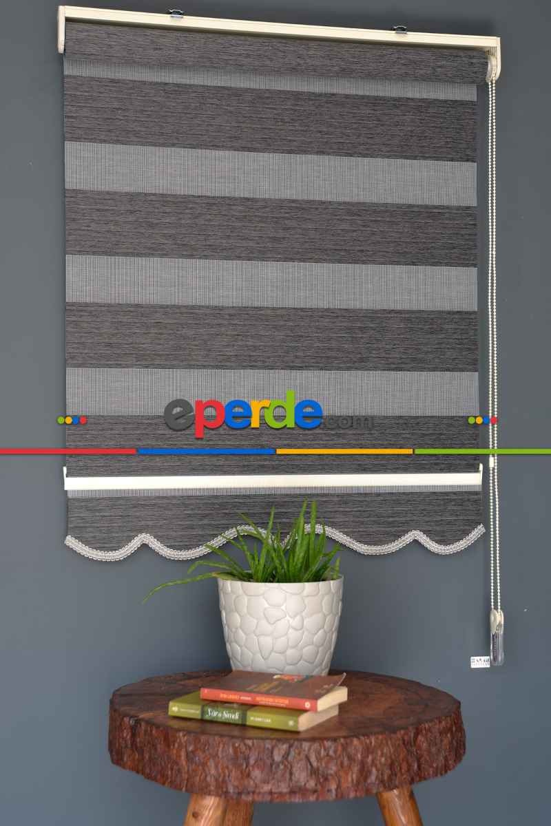 Halim Perdesan Kb-07 Siyah Renk Etekli Veya Eteksiz Karartma Zebra Stor Perde