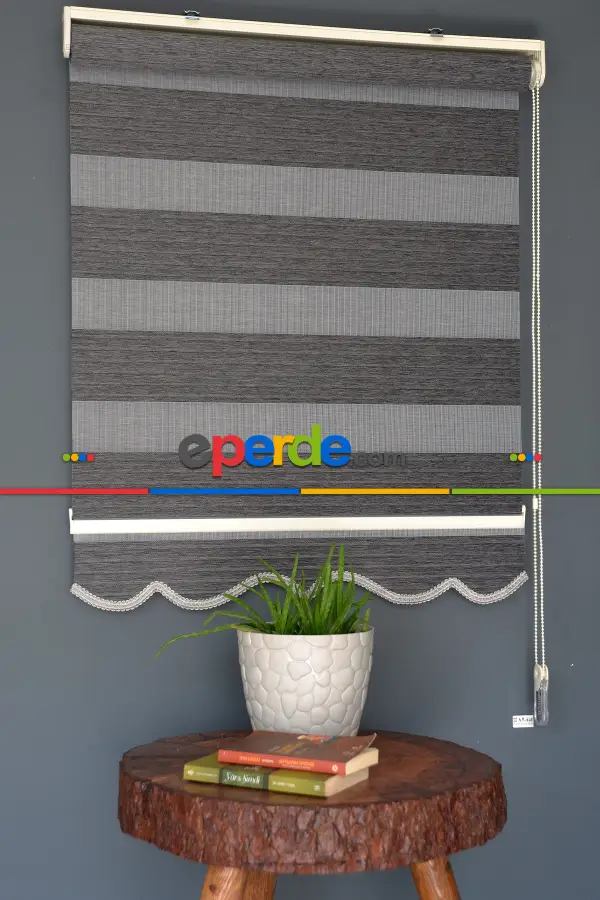 Halim Perdesan Kb-07 Siyah Renk Etekli Veya Eteksiz Karartma Zebra Stor Perde