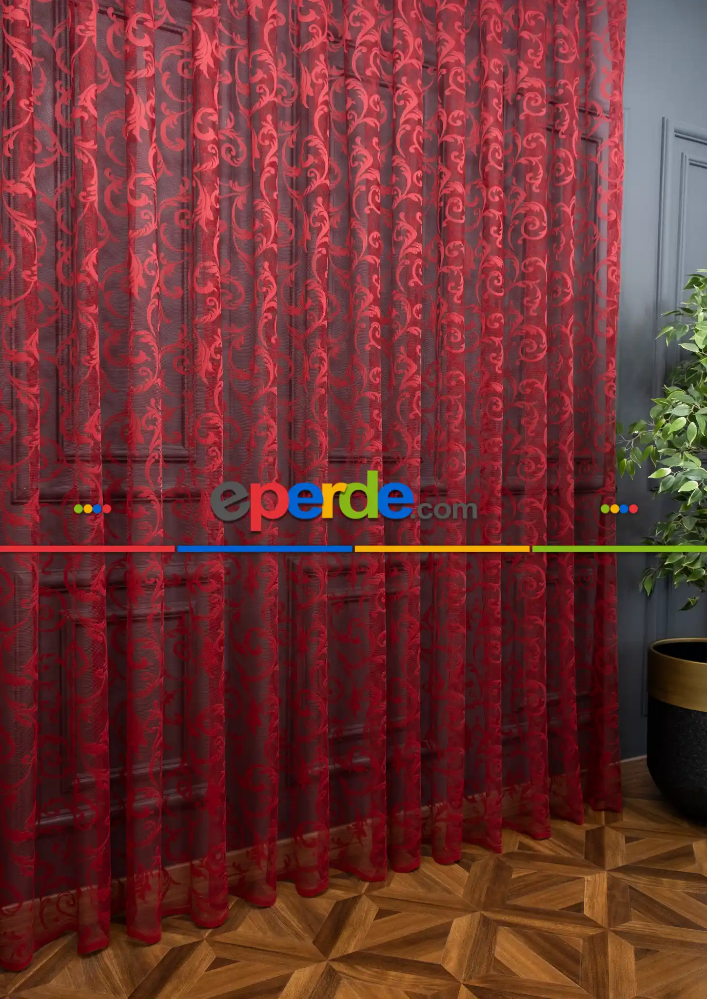 Sarmaşık Şal Desen Bordo Renk Desen Tasarım Tül