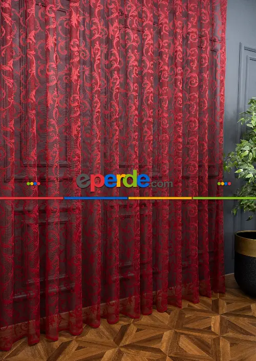 Sarmaşık Şal Desen Bordo Renk Desen Tasarım Tül