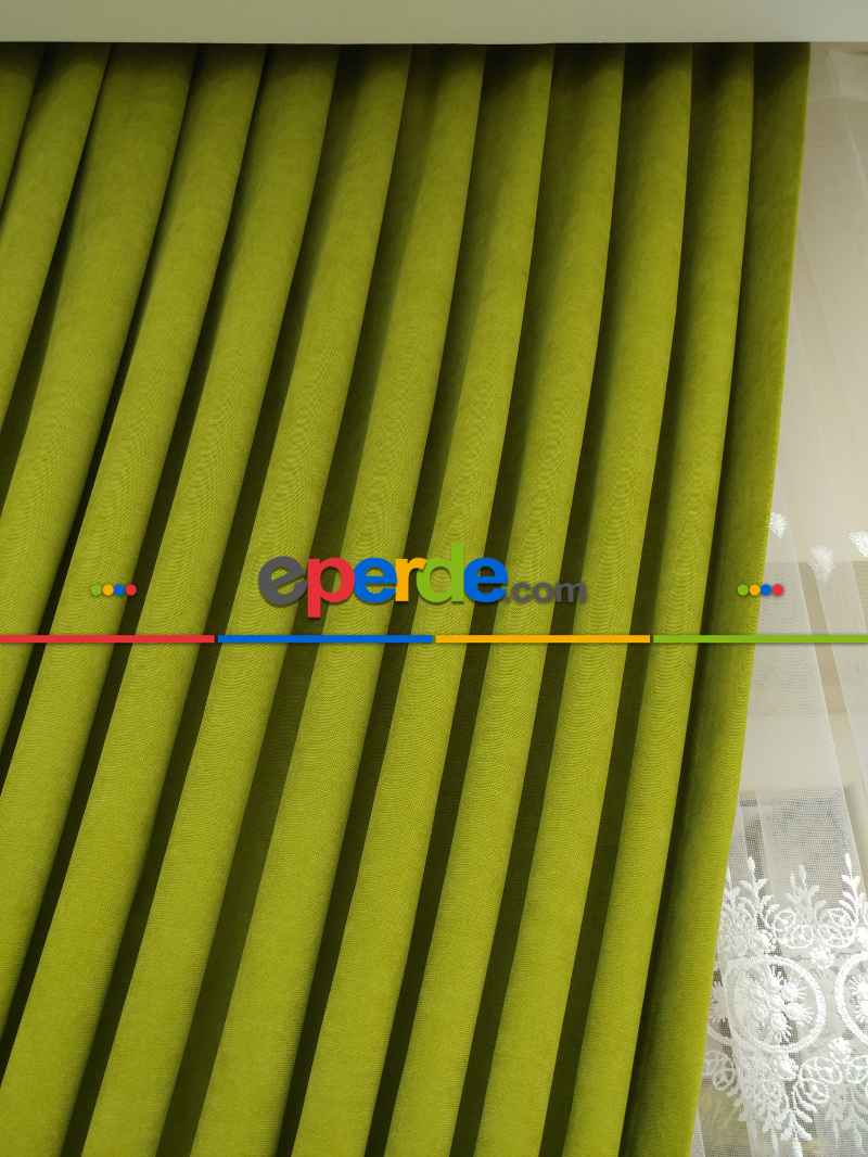 Yağ Yeşili Düz Sade Fon Perde ( Dökümlü Fon )- Açık Yeşil