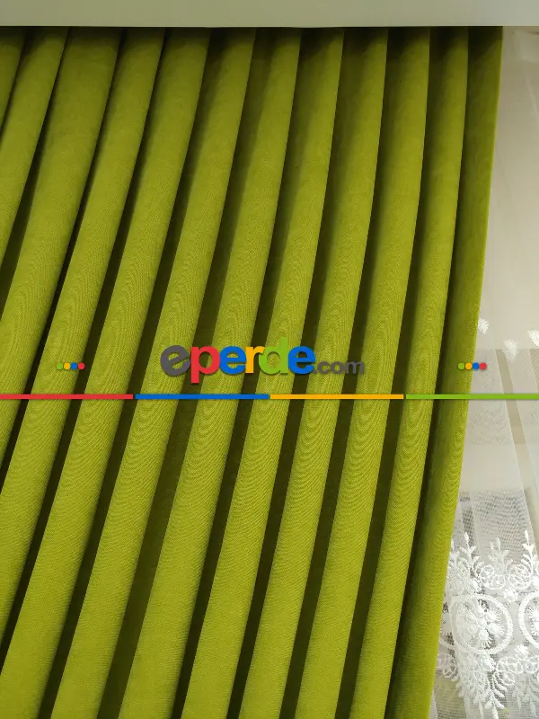 Yağ Yeşili Düz Sade Fon Perde ( Dökümlü Fon )- Açık Yeşil