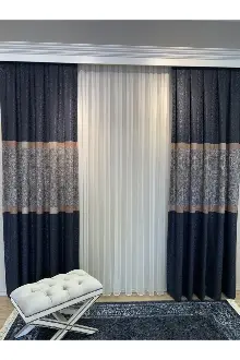 Brilant Fon Perde Dantella Moda Yeni Tasarım Lacivert Renk Fon Perde