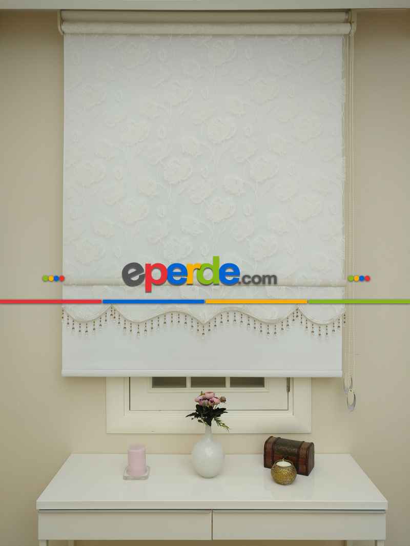 Brillant Çiçek Desen Çiftli Sistem Tül Stor Perde Ve Stor Perde- Ekru