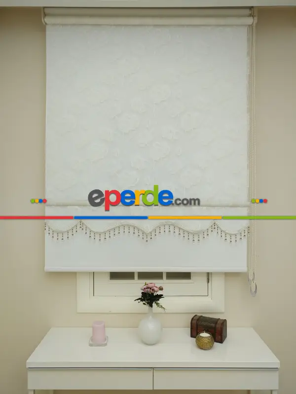 Brillant Çiçek Desen Çiftli Sistem Tül Stor Perde Ve Stor Perde- Ekru