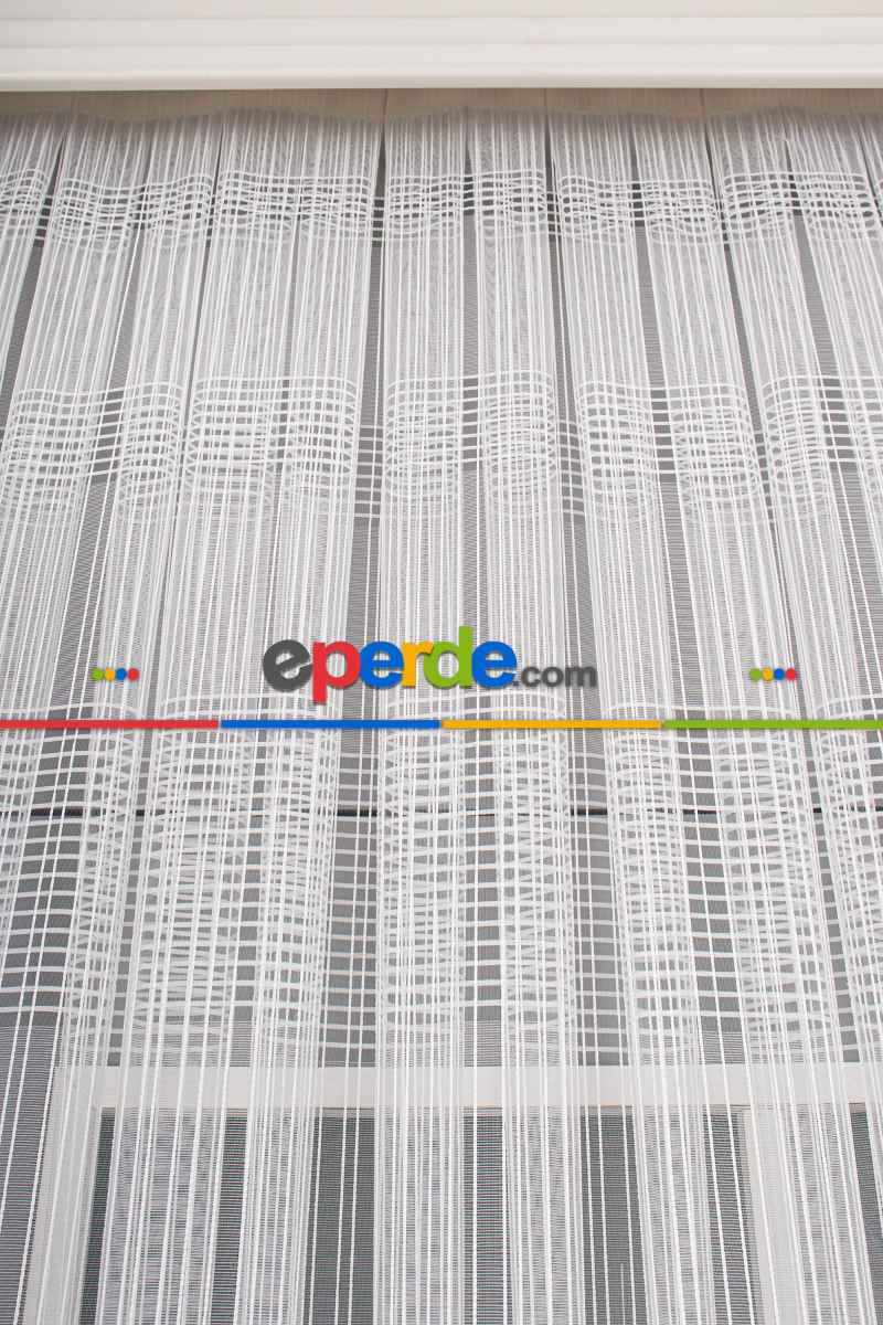 Mutfak - Zincir Çizgili Tül Perde - Ekru