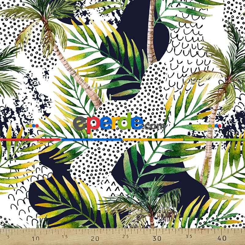 Yeşil Mutfak Perdesi Kanat Fon Perde Yaprak Desenli- Siyah