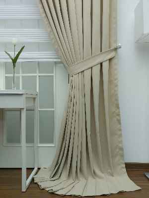 Krem Düz Fon Perde- Krem