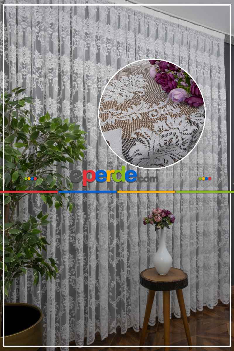 Damask Desen Örme Tül