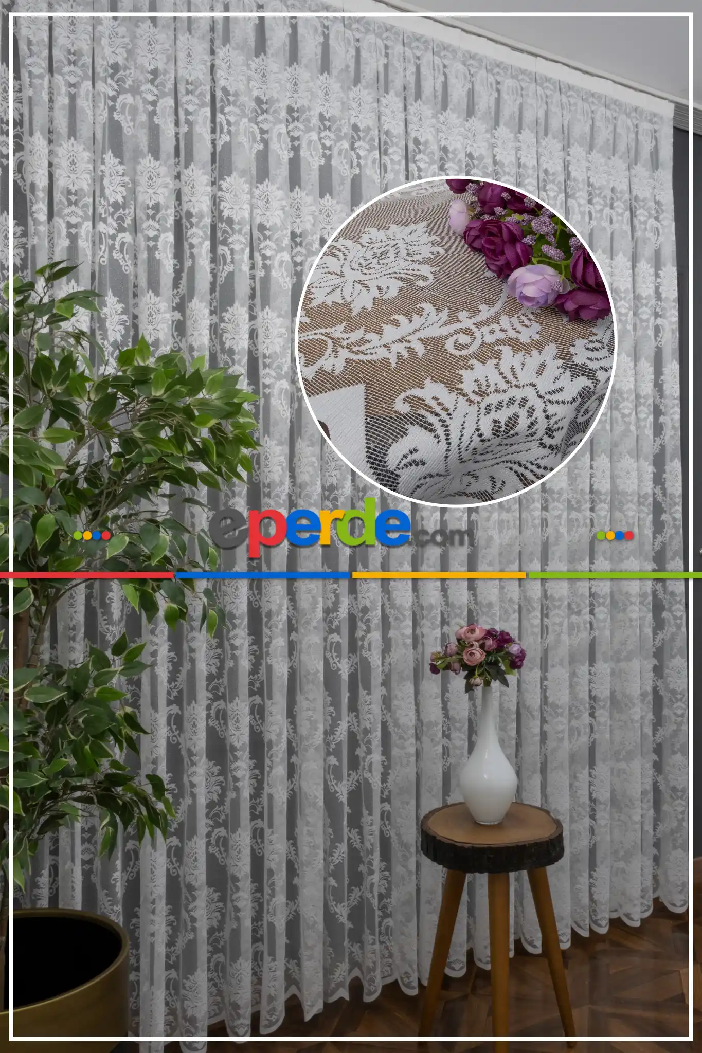 Damask Desen Örme Tül