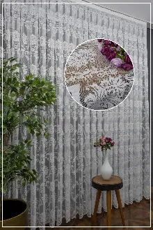 Damask Desen Örme Tül