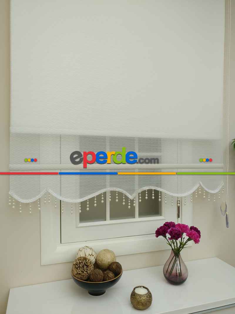 Çiftli Sistem Tül Stor Perde Çizgili Boğma Tül (ekru Renk)- Ekru