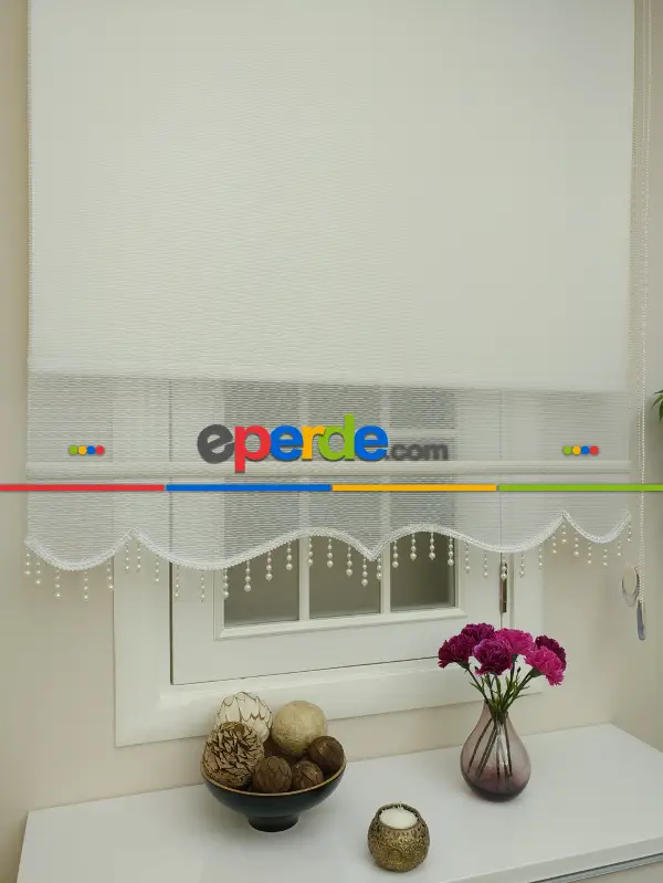 Çiftli Sistem Tül Stor Perde Çizgili Boğma Tül (ekru Renk)- Ekru