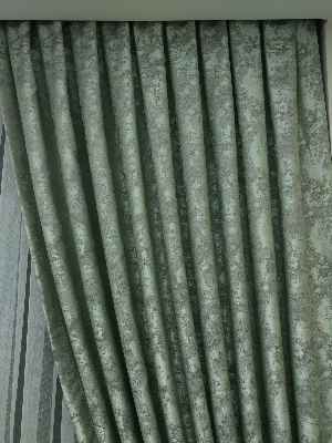 Su Yeşili Renk Jakar Desenli Fon Perde- Su Yeşili