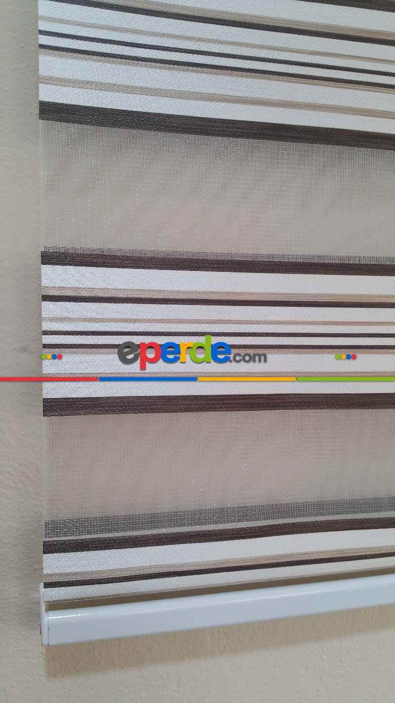 Kahve Çizgili Zebra Perde- Krem-kahve Koyu-sütlü Kahve- Çok Renkli 3