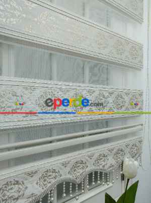 Damaks Altın Simli Zebra Perde- Krem