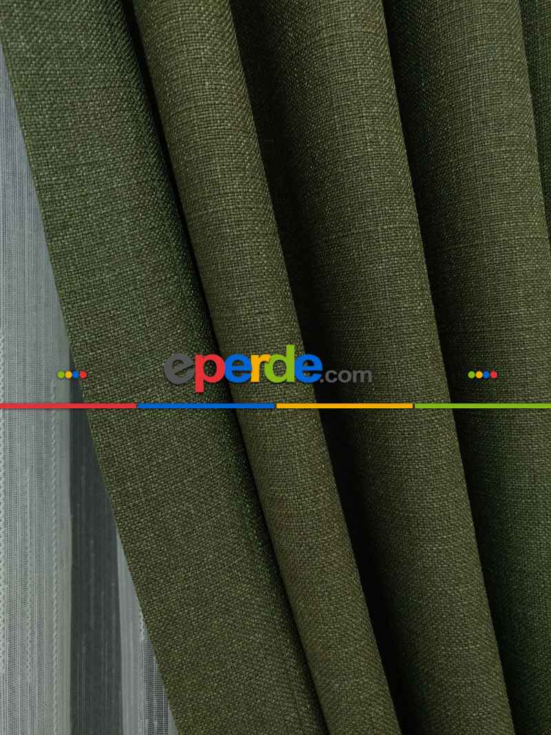 Haki Yeşili - Düz Keten Fon Perde ( Keten Fon Perde)- Yeşil-haki