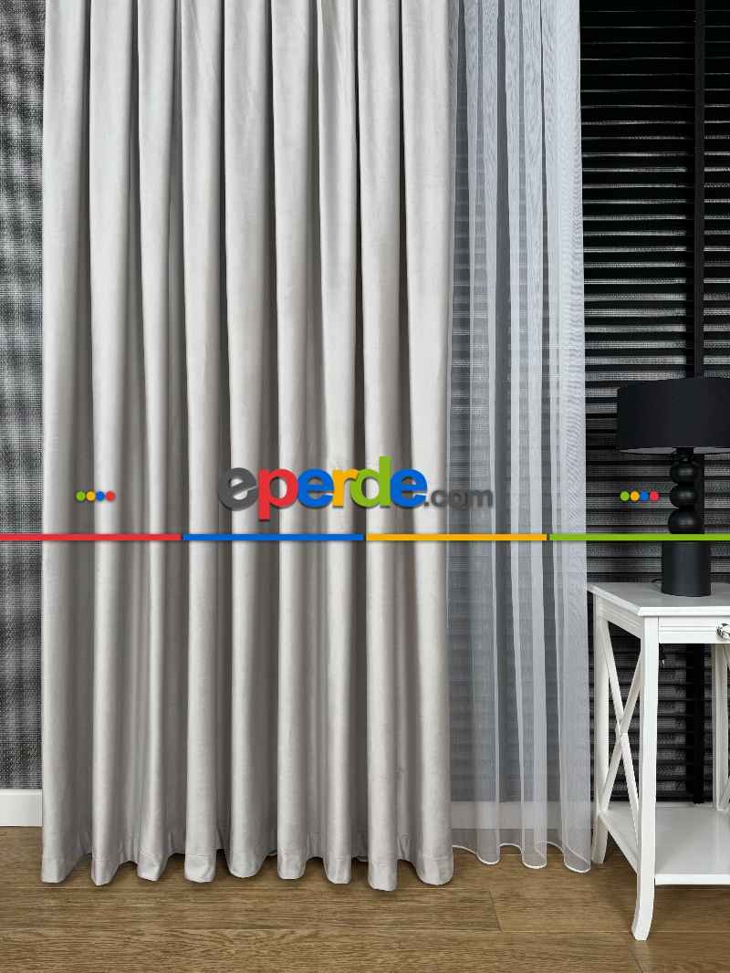 Açık Gri İthal Kadife Fon Perde, Premium Kalite Serisi Kadife Fon Perde