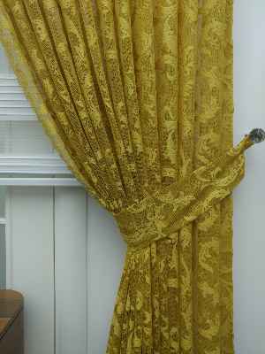Sarı - Desenli Dantel Tül Fon Perde- Sarı
