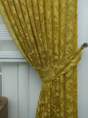 Sarı - Desenli Dantel Tül Fon Perde- Sarı