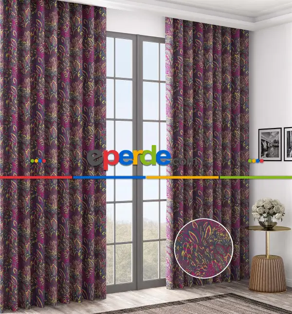 Taç Amazon Renkli Yaprak Model Pano Fon Perde 70cm X 290cm 