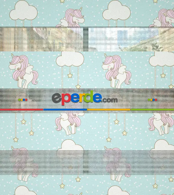 Unicorn Desenli Baskılı Zebra Perde- Çok Renkli