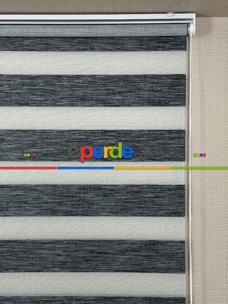 Genç Odası Siyah Jakar Dokuma Zebra Perde, Standart Metal Kasalı Yüksek Kalite Kornişe Kolay Montaj Seçenekli