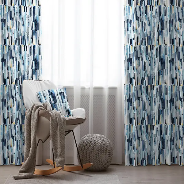 Mavi Desenli Fon Perde Evim218 Kumaşı Kalındır Duck Bezi Değildir- Mavi-beyaz