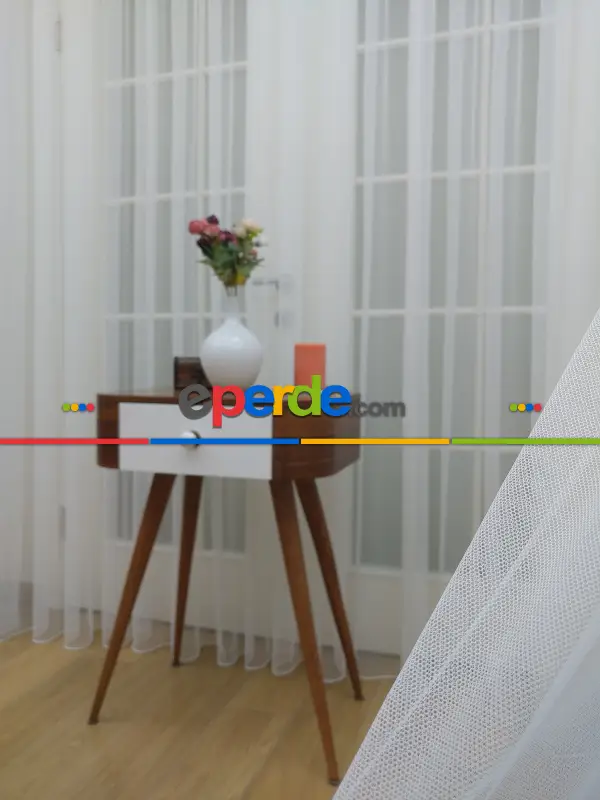Grek Tül Perde - Petek Zemin (dökümlü) Ekru Renk Kırık Beyaz- Ekru - Kurşunlu Tül