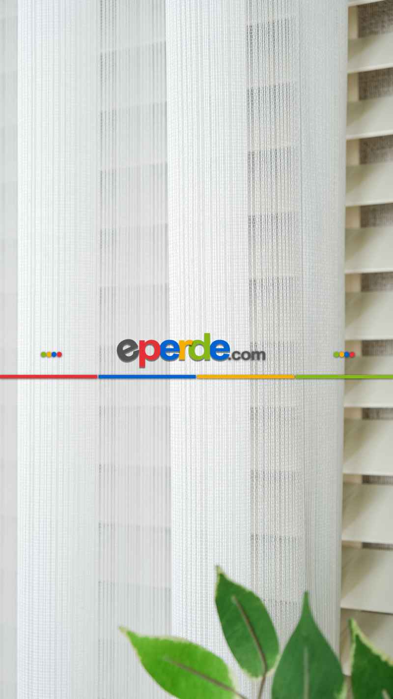 Ekru Çizgili Tül Perde, Ağır Gramajlı Premium Seri, Kurşunlu Etek