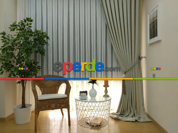 Yatak Odası - Keten Krem Renk Düz Fon Perde- Krem