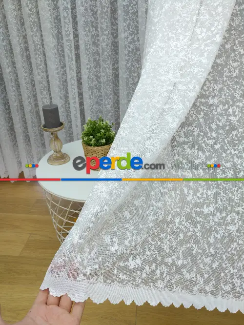 Sade Fransız Dantel Tül Perde & Kruvaze Perde- Ekru