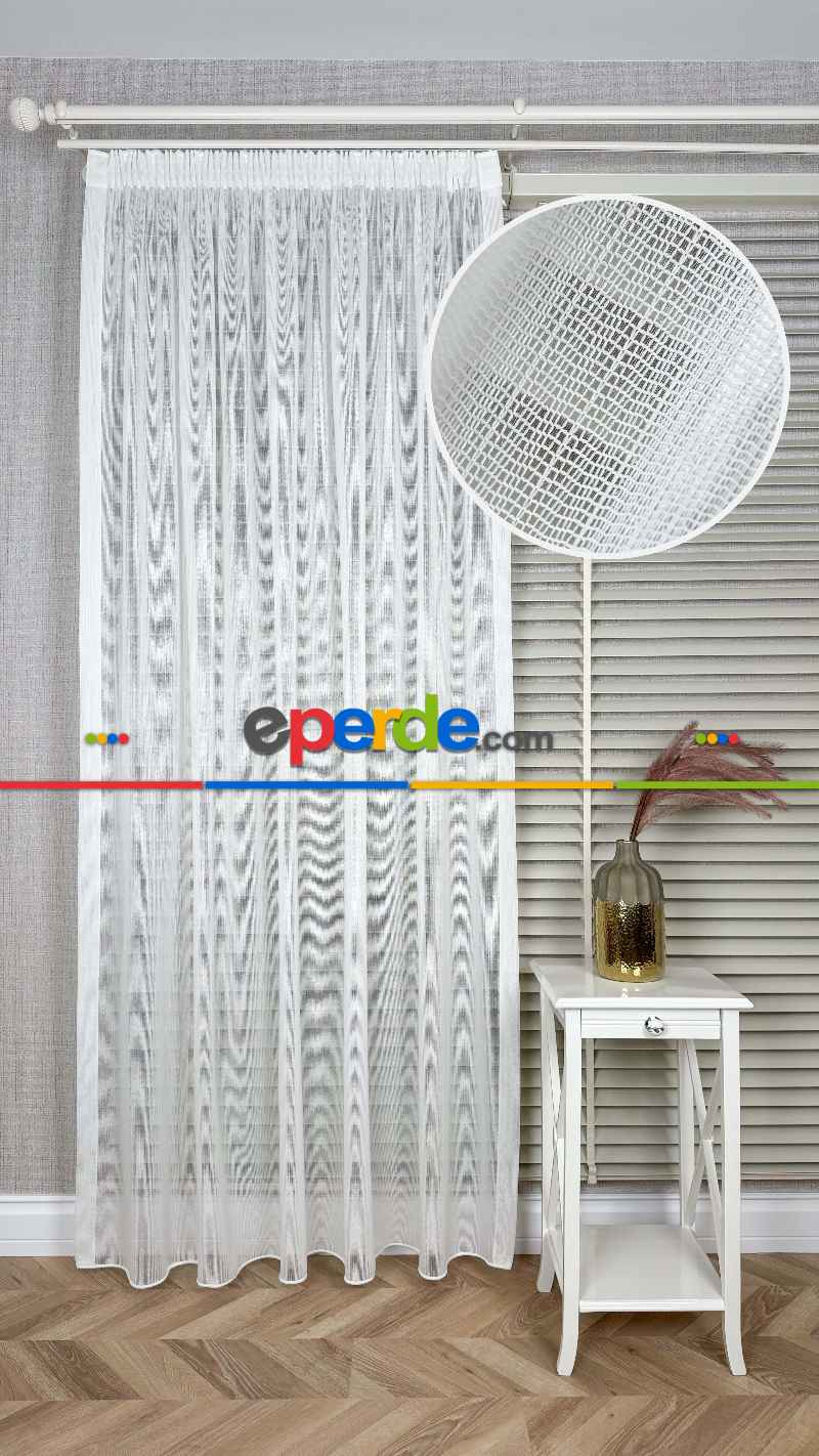 Brillant Ekru Hafif Simli File Tül Perde, Büzgü Ekstraforlu