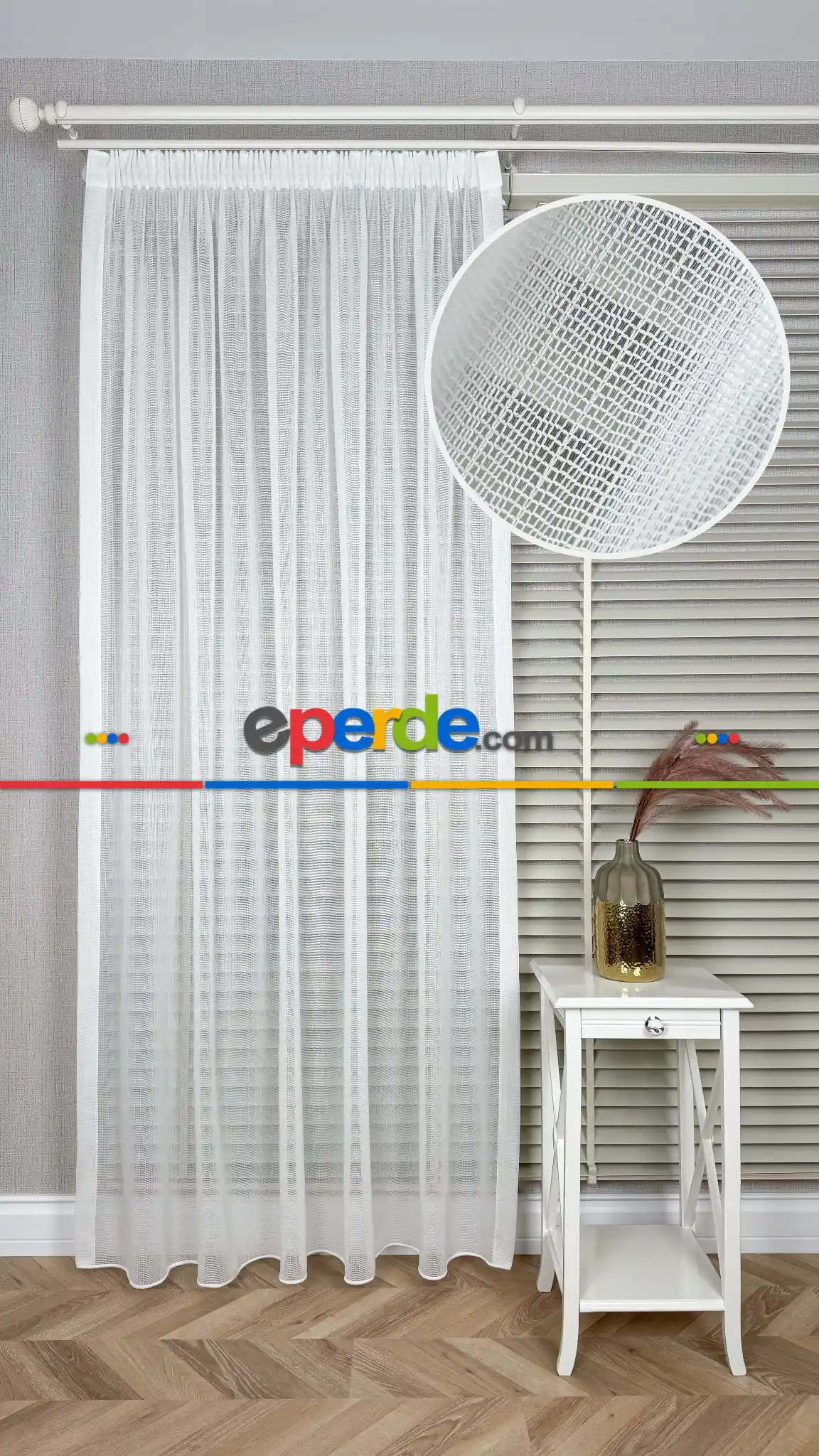 Brillant Ekru Hafif Simli File Tül Perde, Büzgü Ekstraforlu